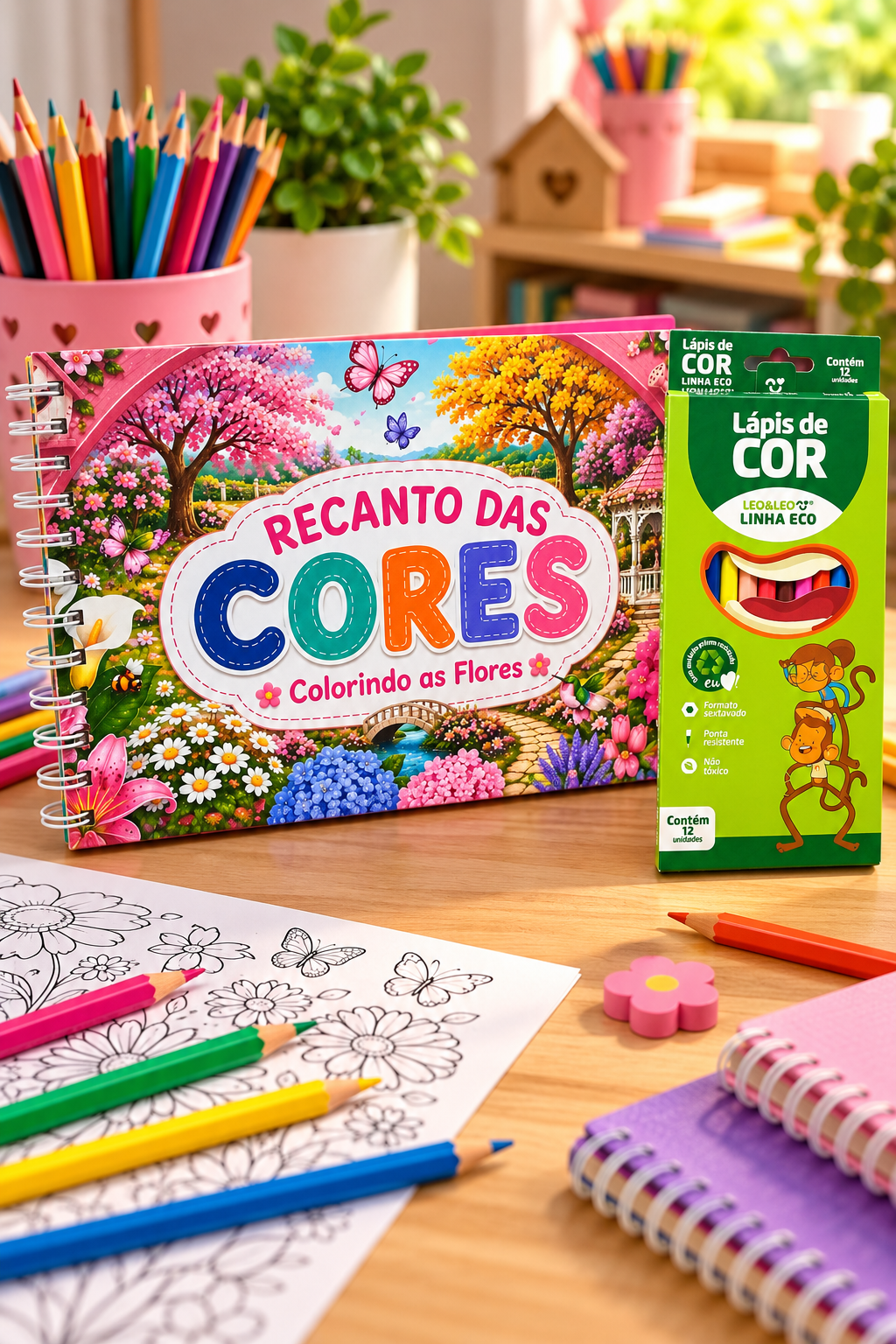 Capa de Kit Livro De Colorir Recanto Das Cores + Lápis De Cor